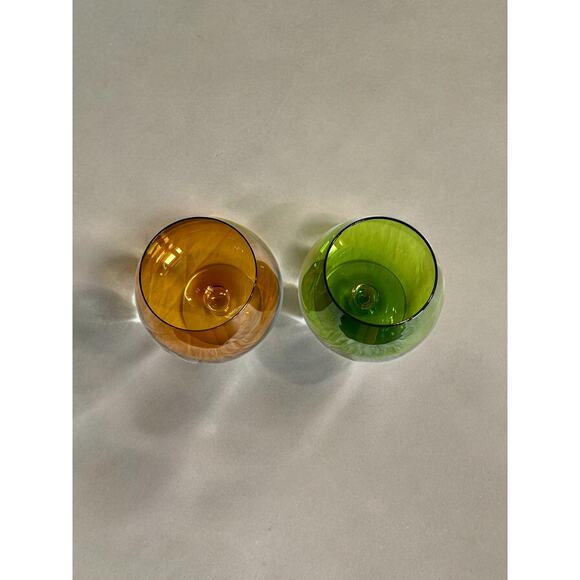 Brandy Snifters Mid Century Modern Oversized-Green / Amber Set of 2-Vintage - Picture 3 of 5